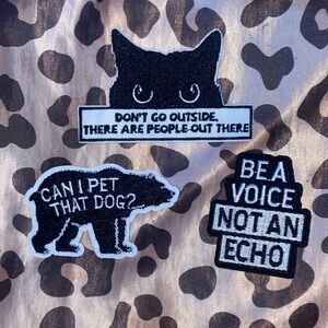 black + white set of 3 iron-on patch set